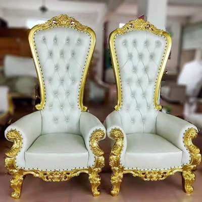 Royal white and gold king throne chair for bride and groom